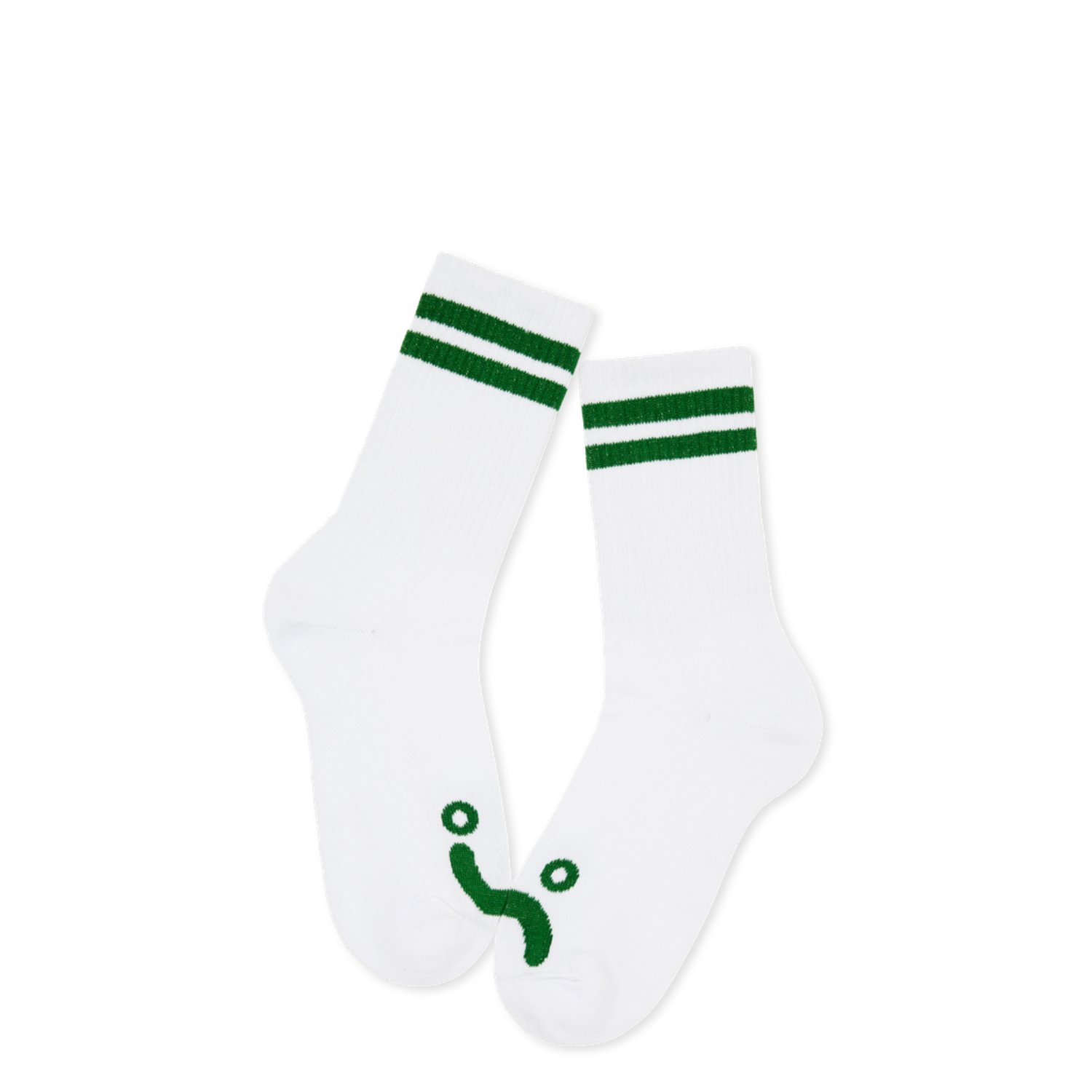 Rib Socks Happy Sad Chaussettes, blanches, vertes, à hauteur de cheville, avec des anneaux/rayures sur le bord