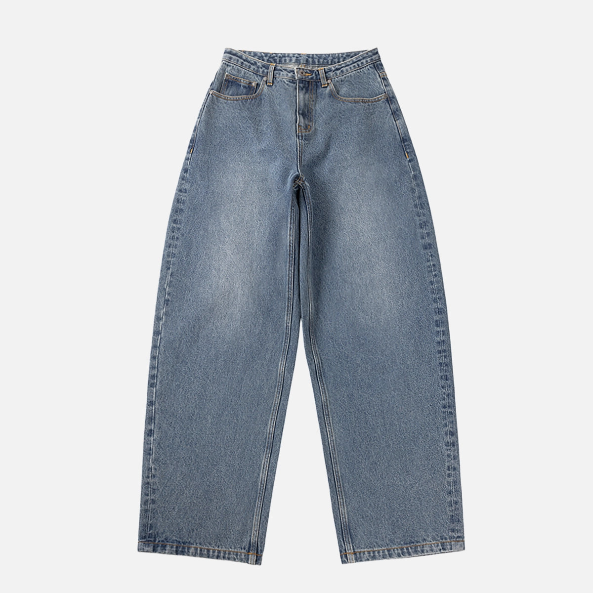 Jeans, Denim, Jeanshose, Blau, Nähte, Jeans, Breite Bein, Denim, Blau, Hoher Bund