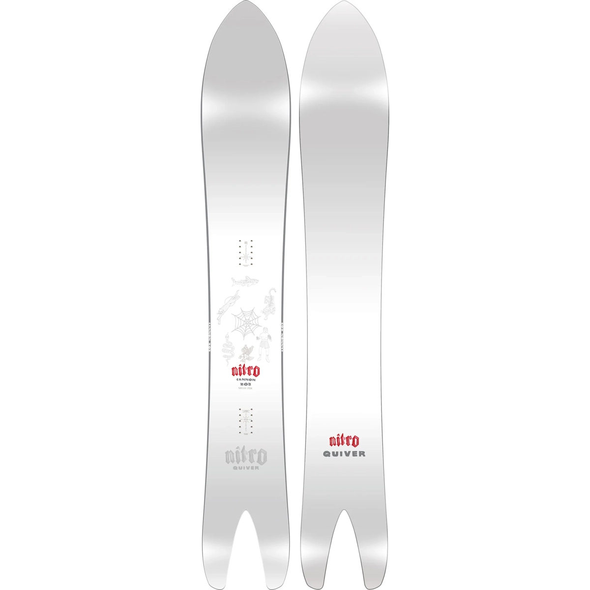Snowboard, Twin Tip, graphisme, « Nitro Quiver ? », dégradé blanc/gris, snowboard, freestyle, slalom, graphisme, dégradé
