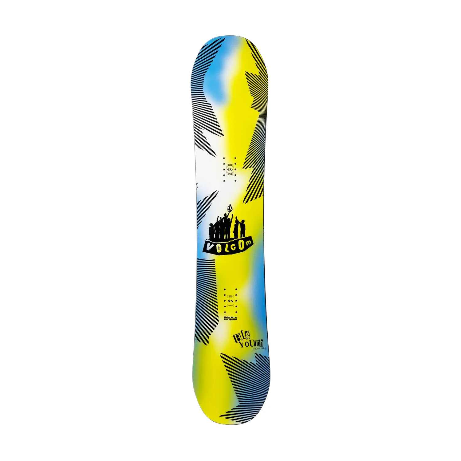 Snowboard, Gelb-blau, Grafikmuster, Freestyle-Board, Volcom-Logo