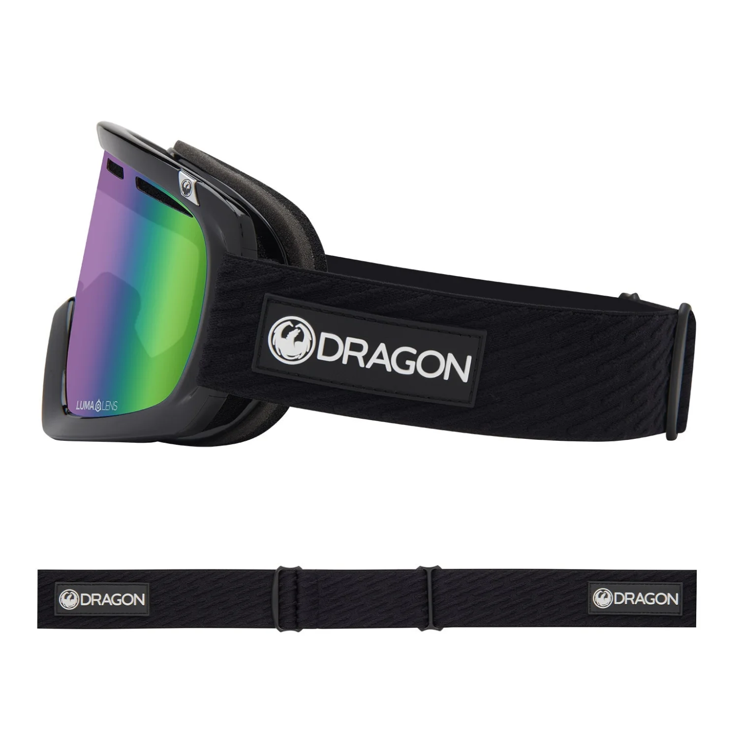 Lunettes de protection, lunettes de snowboard, verres miroités, bande noire, marque « Dragon »
