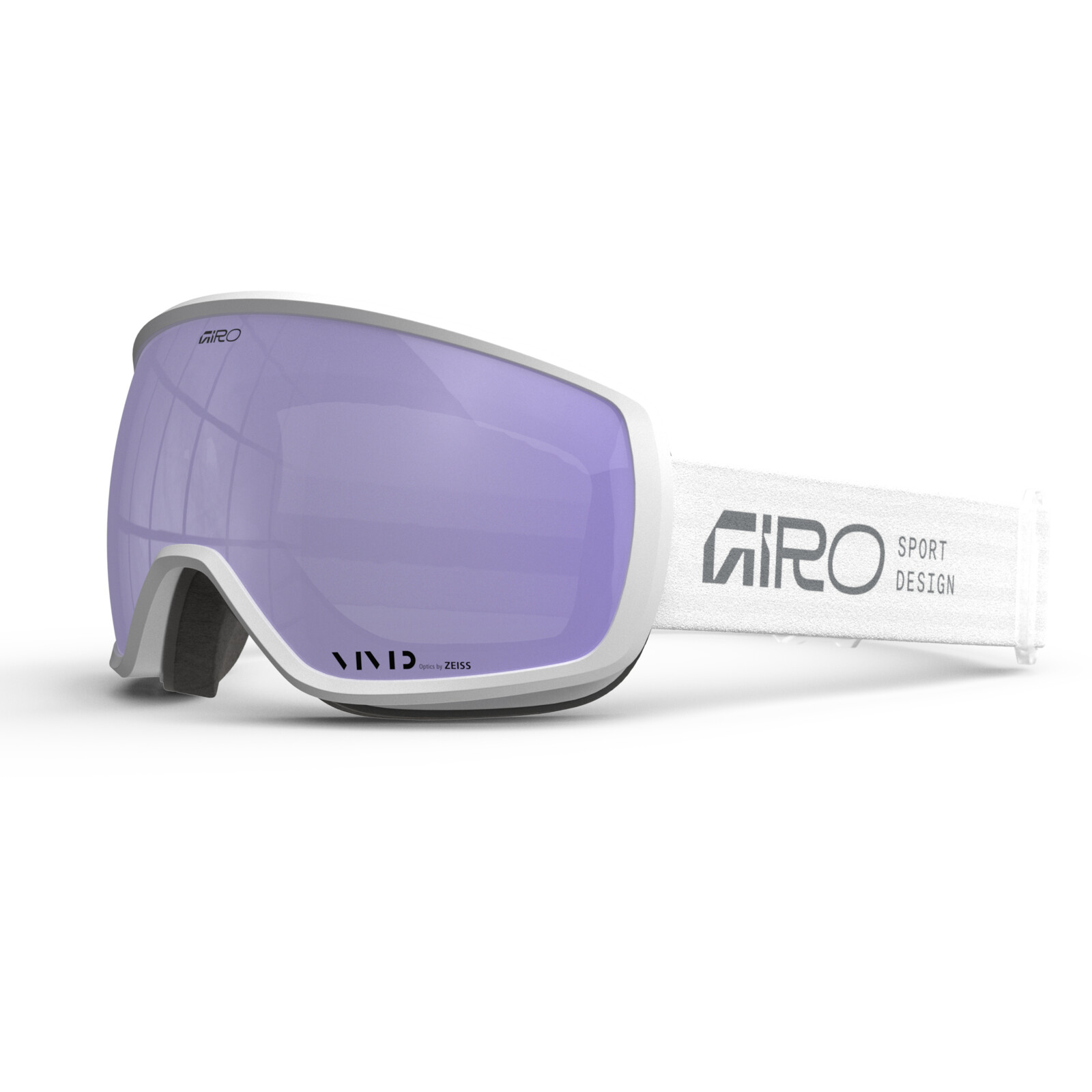 Lunettes de ski, verres violets, bande blanche, optique Zeiss
