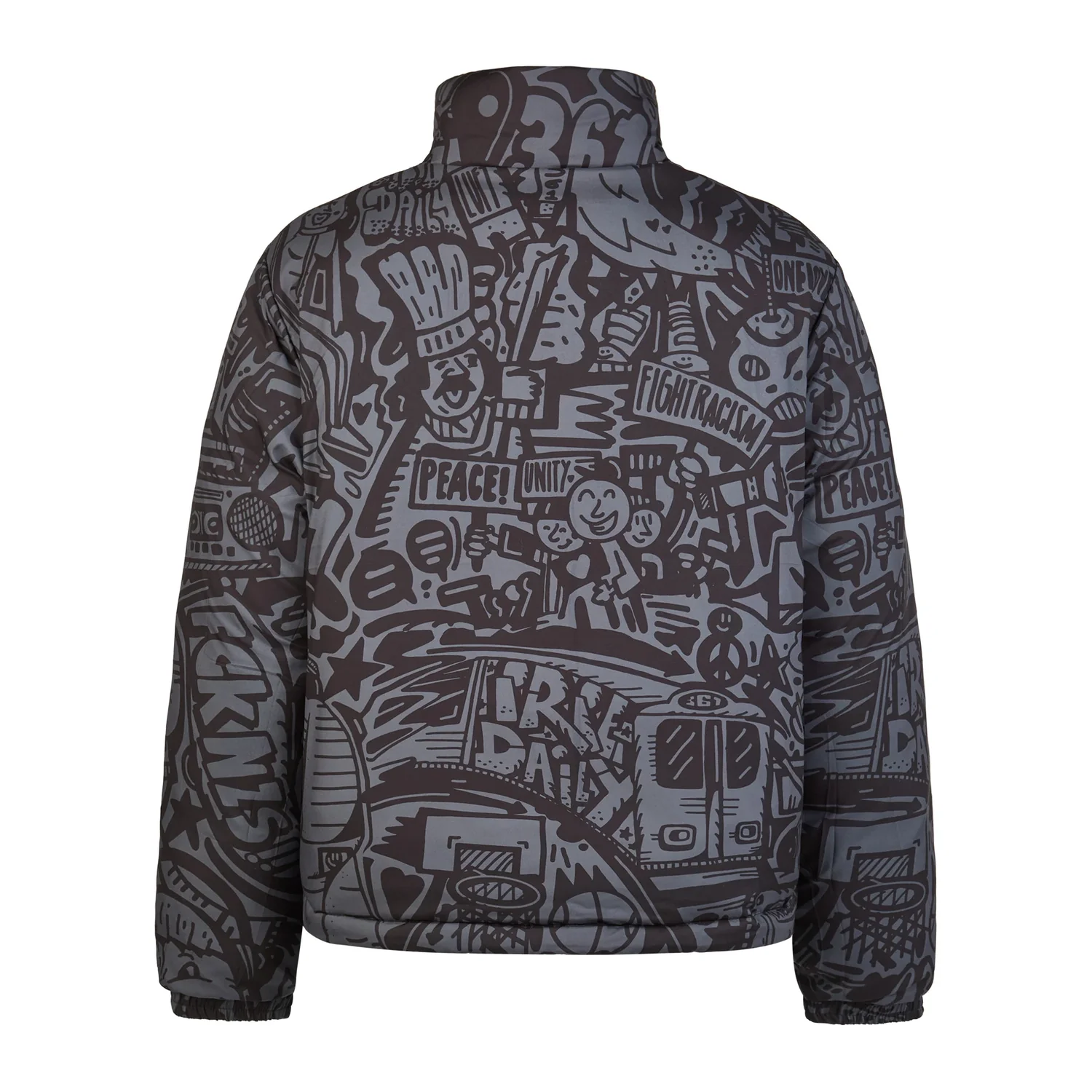 Veste à col montant, imprimé intégral, anthracite, manches longues, poignets élastiques