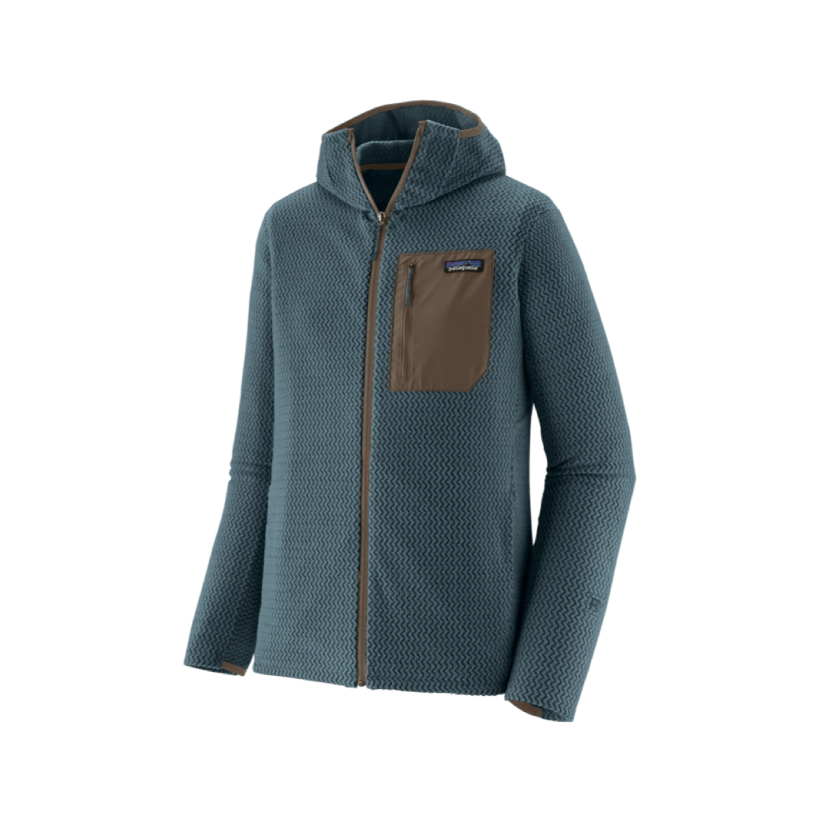 M'S R1 Air Full-Zip Hoody Fleecejacke, mit Kapuze, Blau, braune Tasche, Reißverschluss