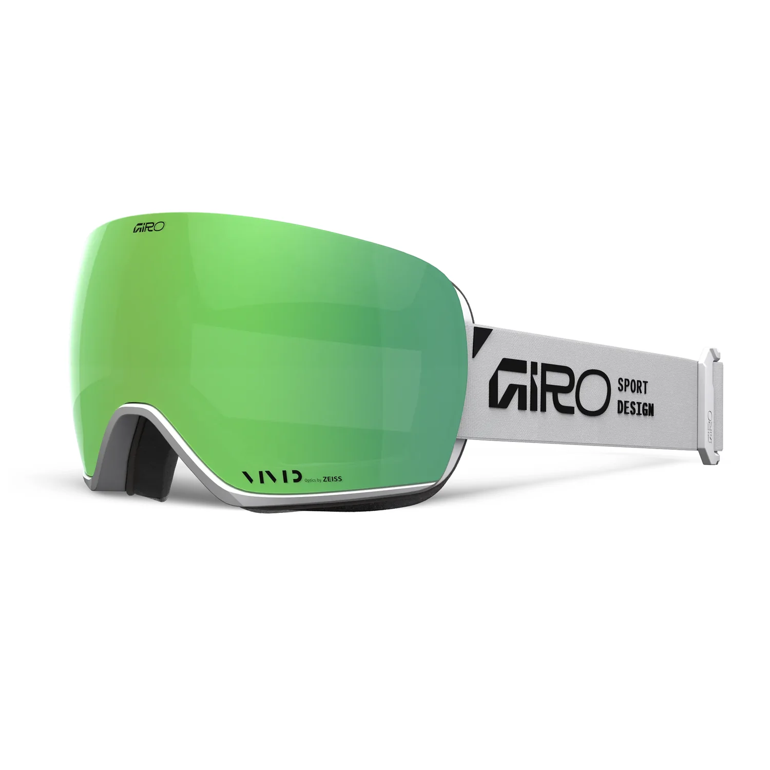 Article II Vivid Goggle Skibrille, Grün reflektierend, Goggles, Sportbrille, Rahmenband, Skibrille, grünes Visier, verspiegelte Scheibe, weißer Brillenriemen, rahmenloses Design