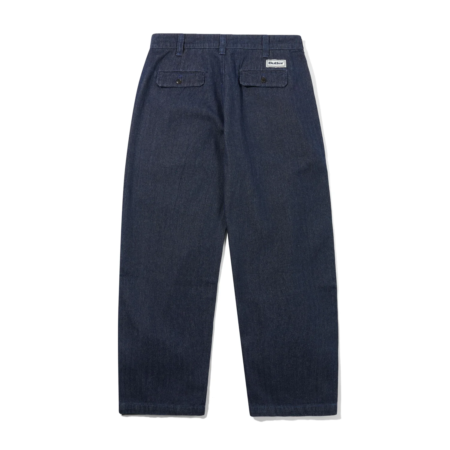 Pleated Trousers Jeans, Dunkelblau, Denim, Weites Bein, Gesäßtaschen mit Knopf