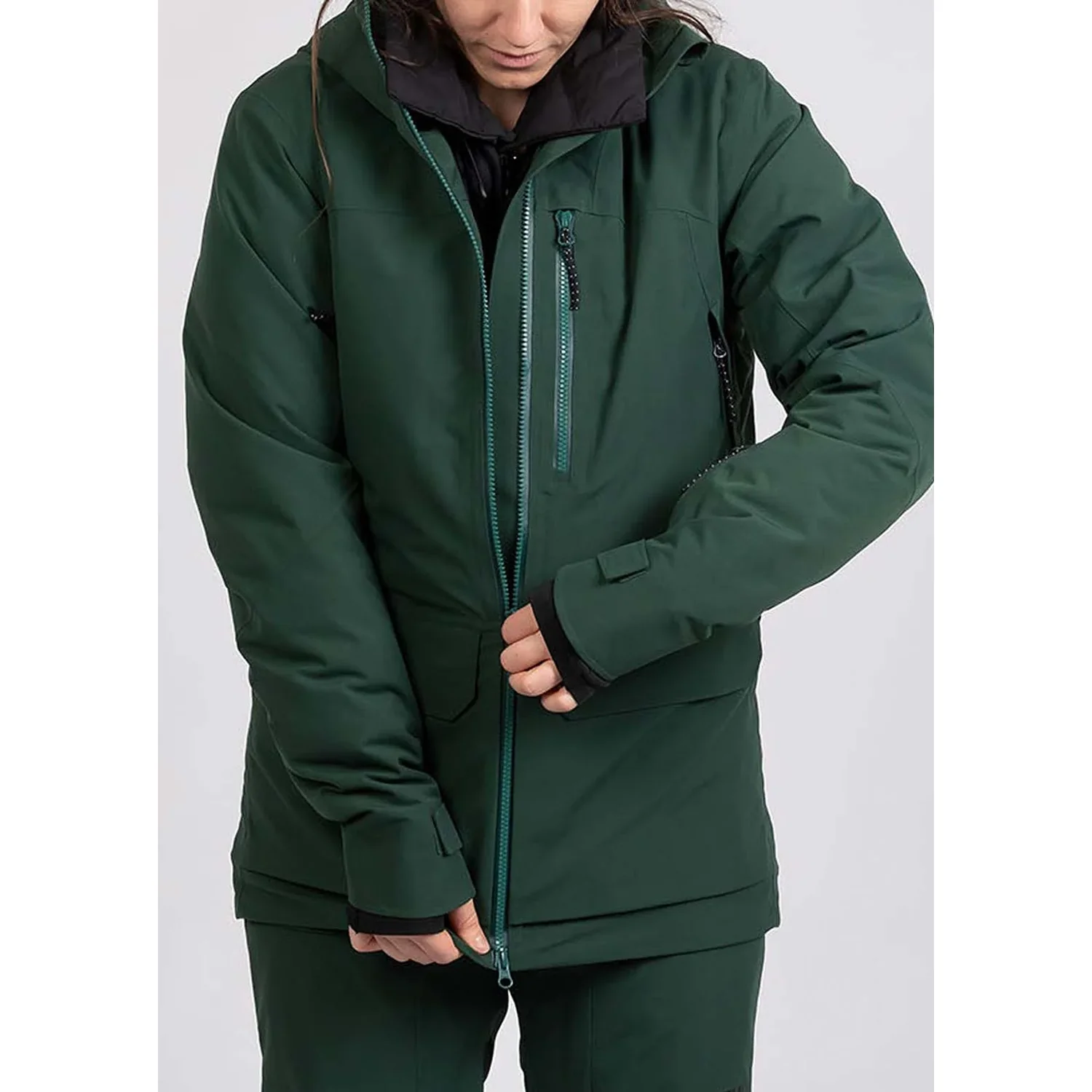 W Catalyst Insulated 2L Veste d'hiver, vert foncé, capuche, fermeture éclair, poche poitrine
