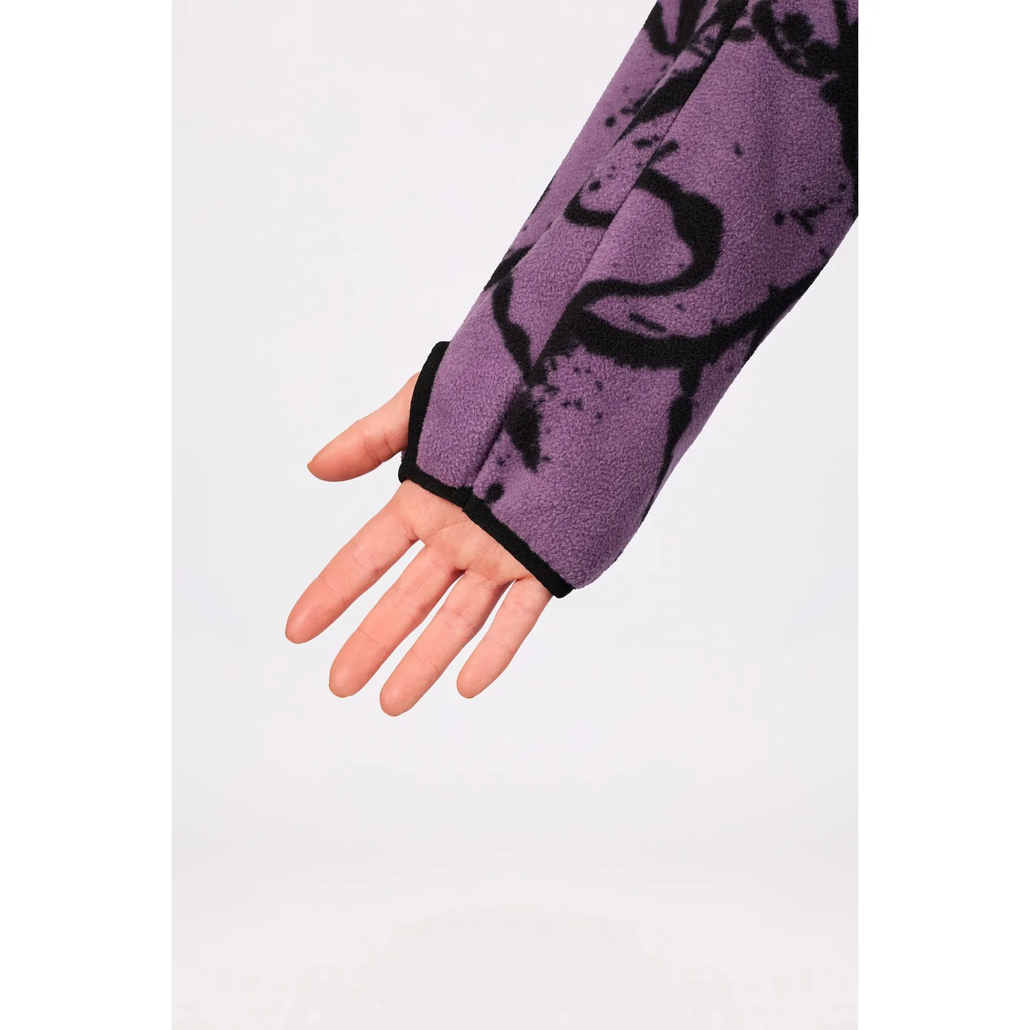 Fleece, Lange Arm, Violett, Muster, Handschuh-Ärmel, Fleecehandschuh, Fingerlose Handschuhe, Lila, Schwarzes Muster, Handgelenkstulpe
