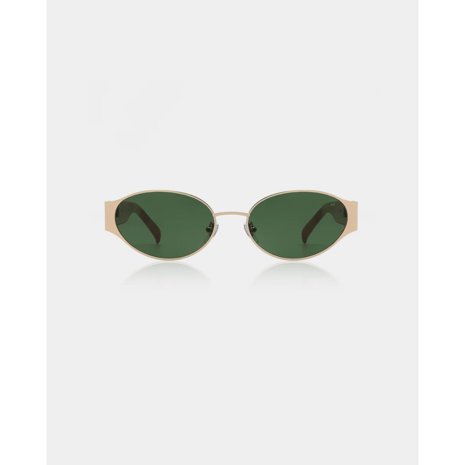 Bella Lunettes de soleil, verres ronds, verres verts, monture métallique, monture beige