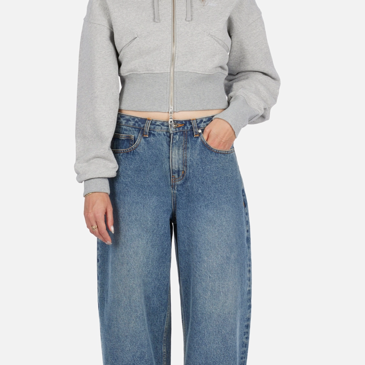 Women's Baggy Denim Pants Jean, taille haute, coupe ample, délavage bleu, fermeture à glissière