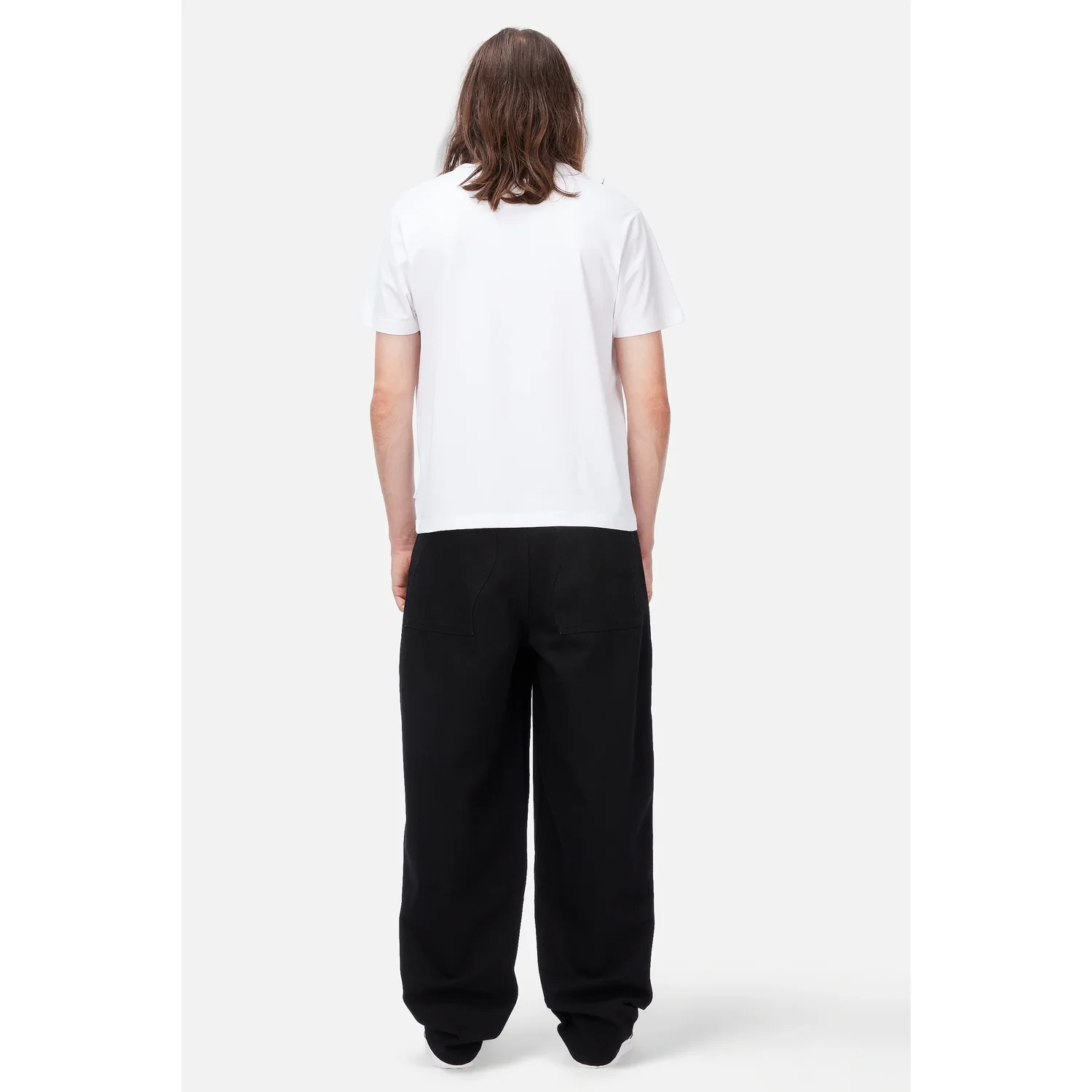 Baggy Denim Pants T-Shirt, weiß, Kurzarm, weite Hose, schwarz