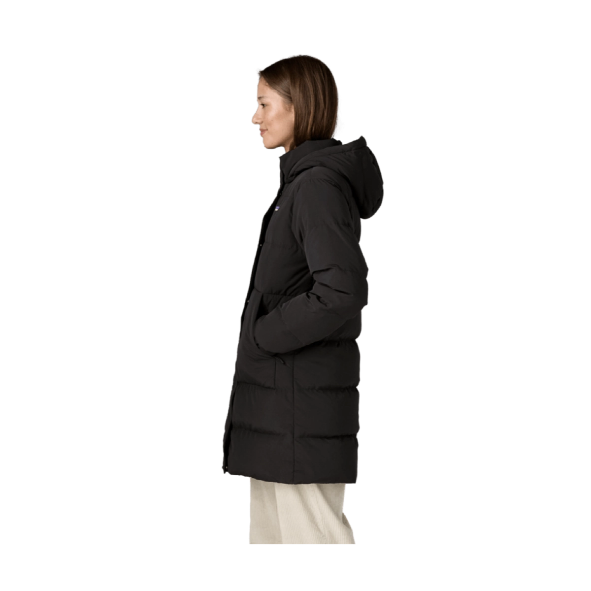 Winterjacke, Daunenmantel, HoodieKapuze, Schwarz, Knopfverschluss