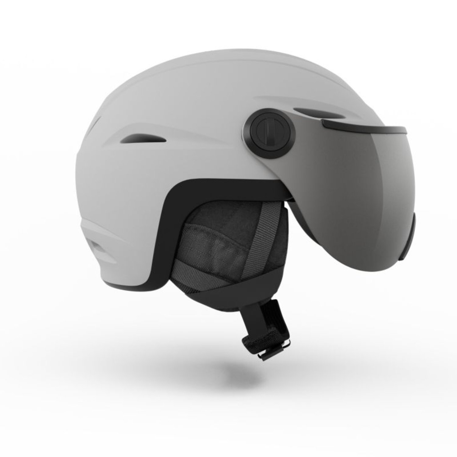 Skihut, Helm, Matte grau, Visier integriert, Kinnriemen