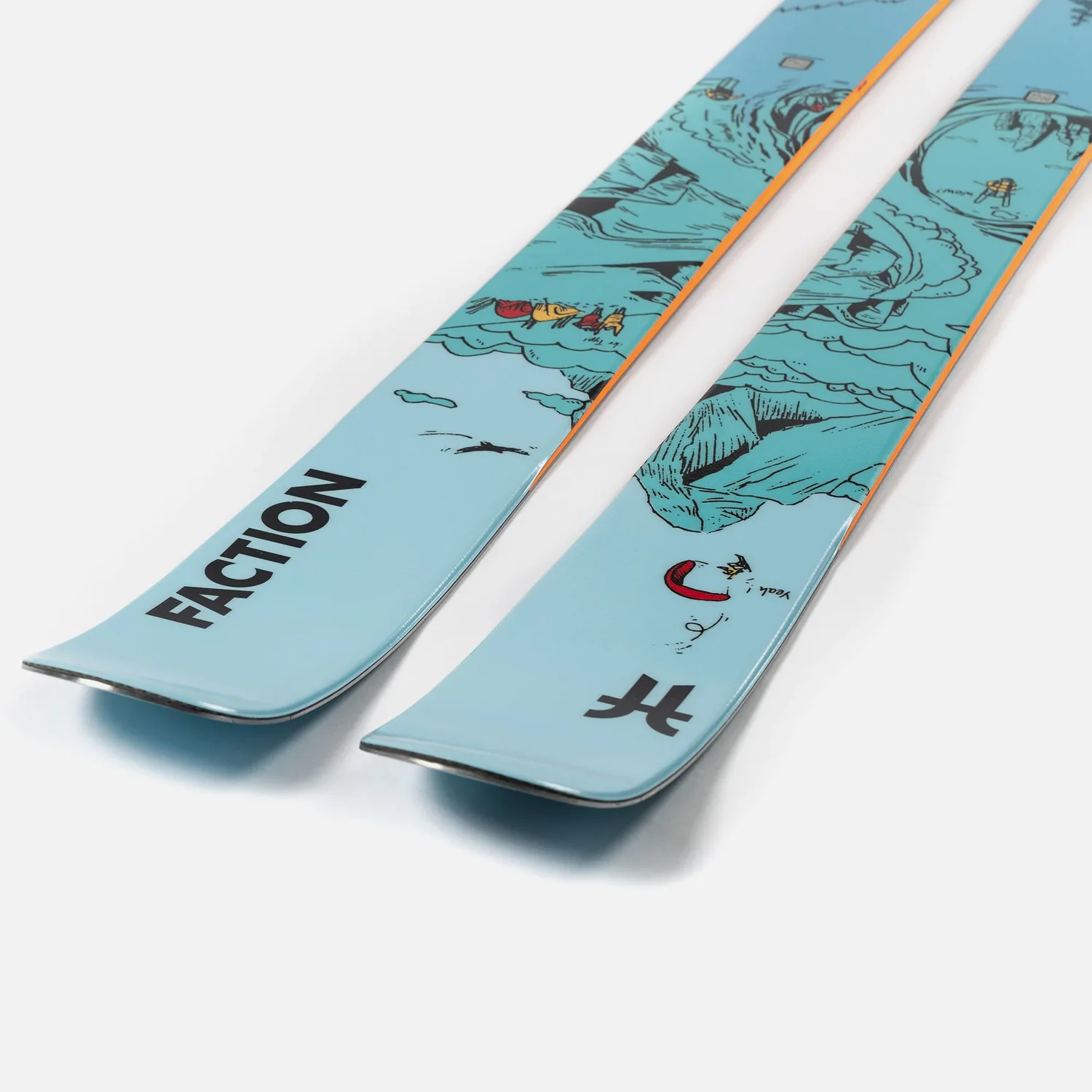 Ski, Hellblau, Freeride-Ski, Illustrationsmuster, Orangefarbene Kanten