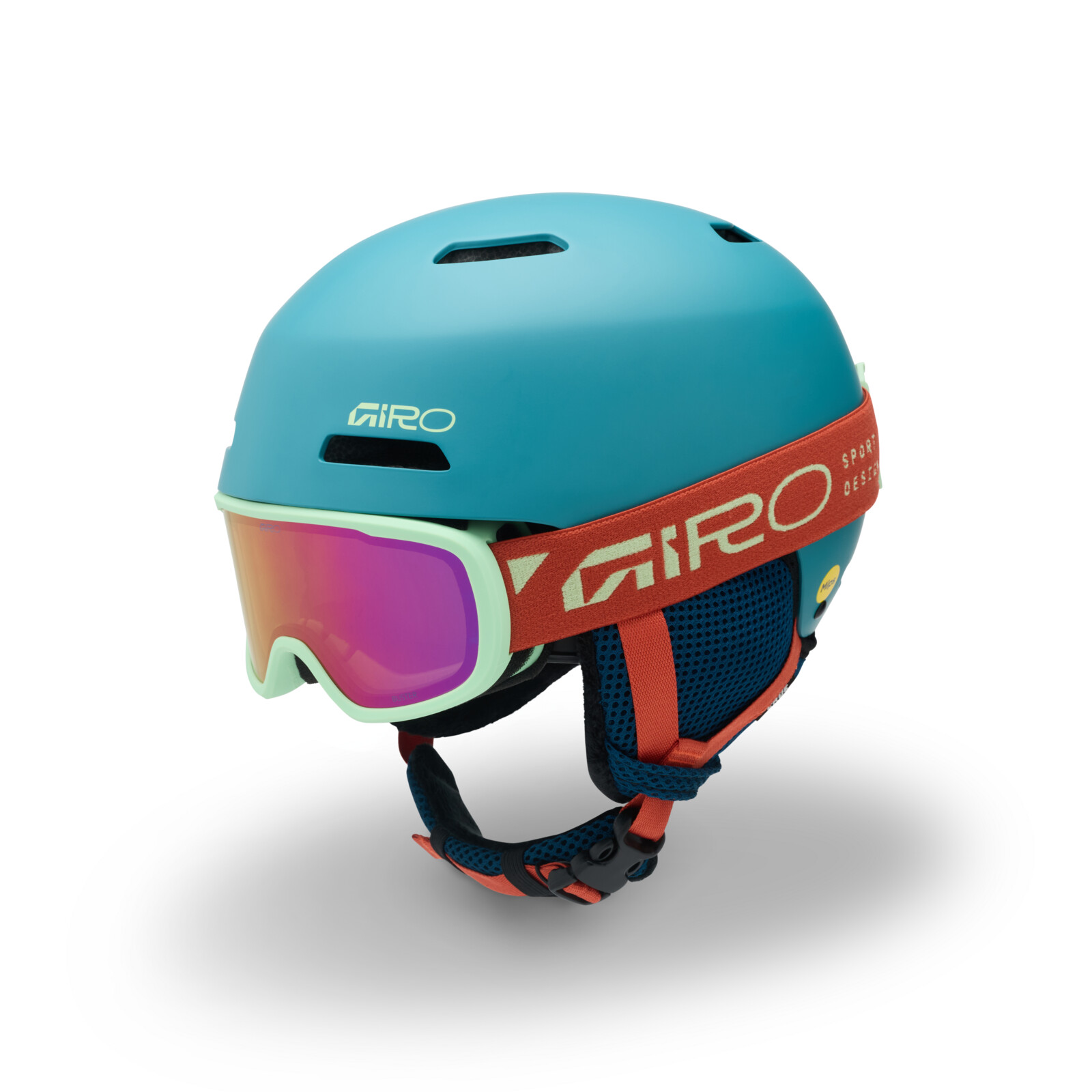 Casque de ski, coiffe bleue, lunettes de natation incluses, sangle réglable, fentes d'aération
