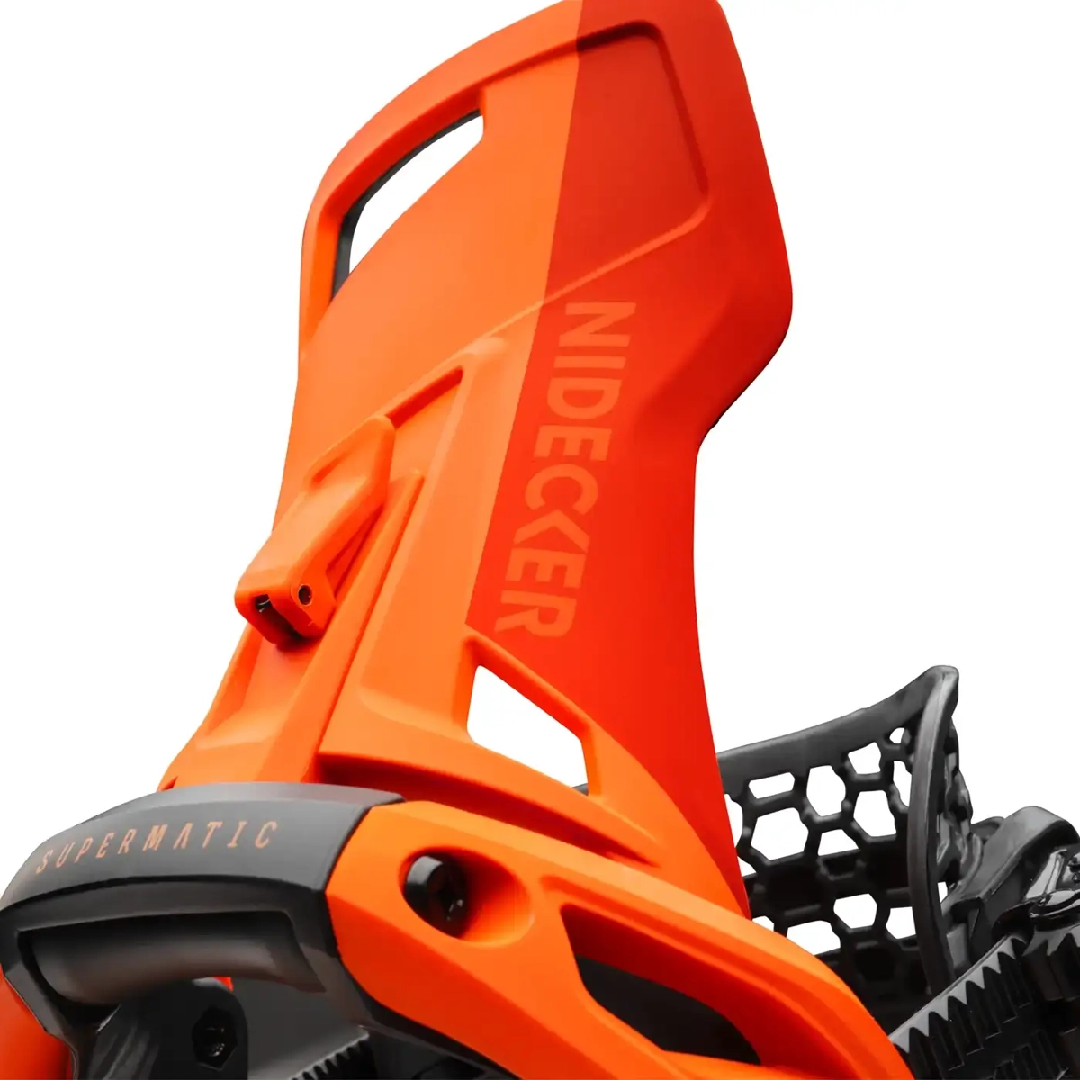  Fixation de snowboard, orange, spoiler arrière, système de fermeture, profil en nid d'abeille, fixation de snowboard, orange, boucle, spoiler arrière, motif hexagonal