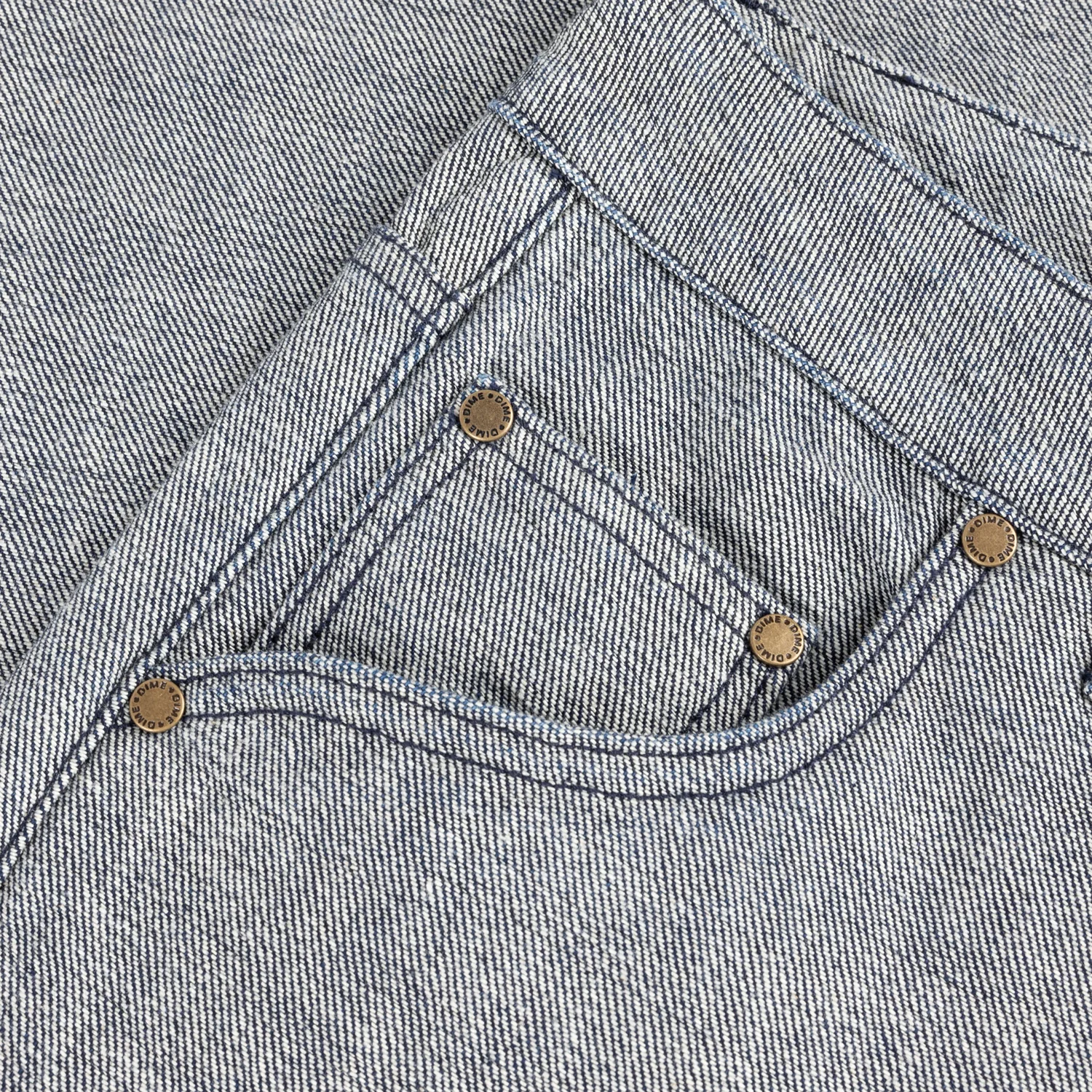 Jeansstoff, Denim, Blau-Weiß, Metallknöpfe, Kontrastnähte