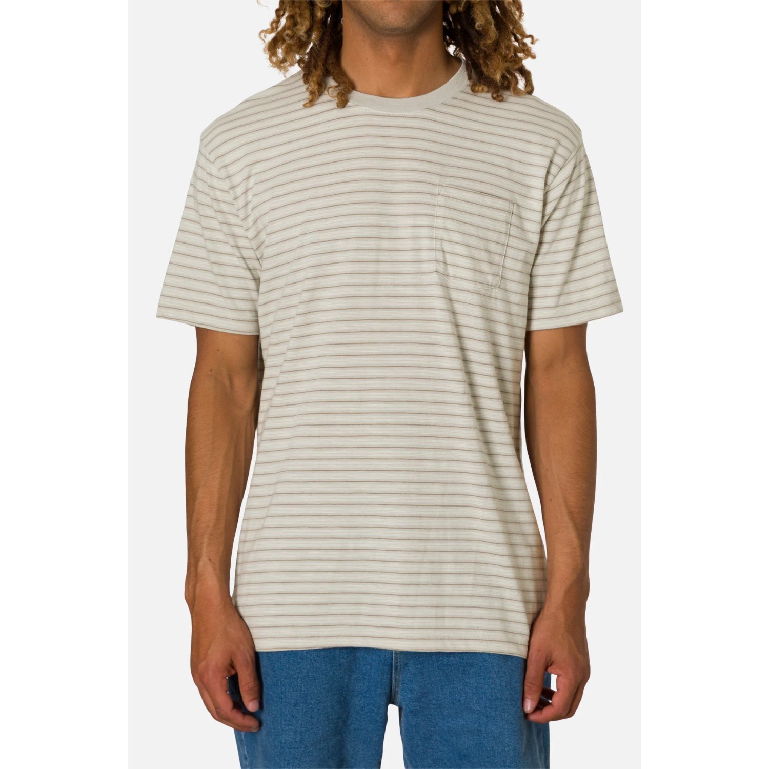 T-Shirt, Streifen, Kurzarm, Beige, Kleidung