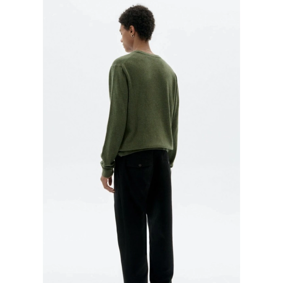 Sweat-shirt vert, manches longues, petit col, style décontracté, en coton