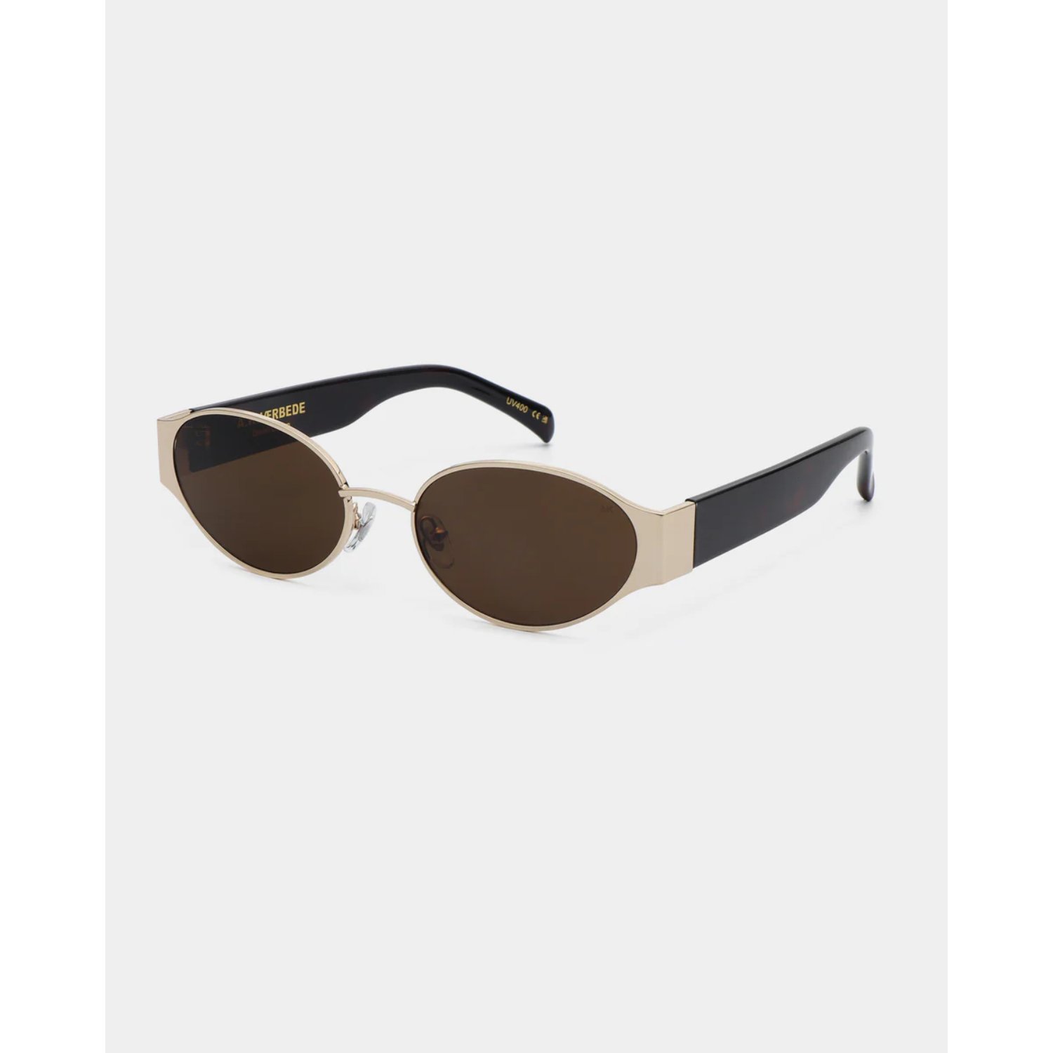 Bella Sonnenbrille, Runde Gläser, Lederoptik Rahmenelement, Bronze/Bronzeton Gläser, schwarze Armstege