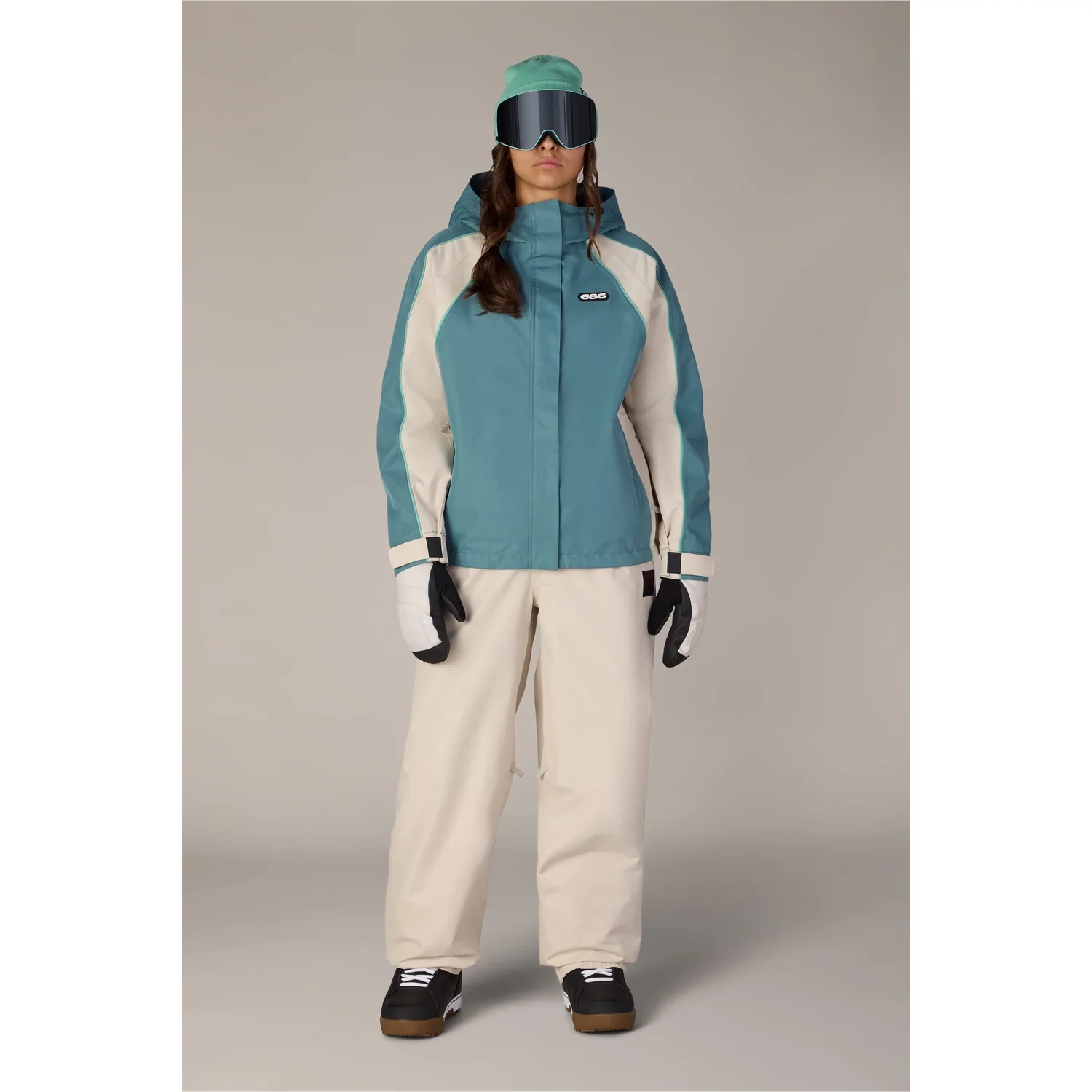 Hologram Jacket Veste de ski, turquoise, manches couleur crème, capuche, bicolore Look