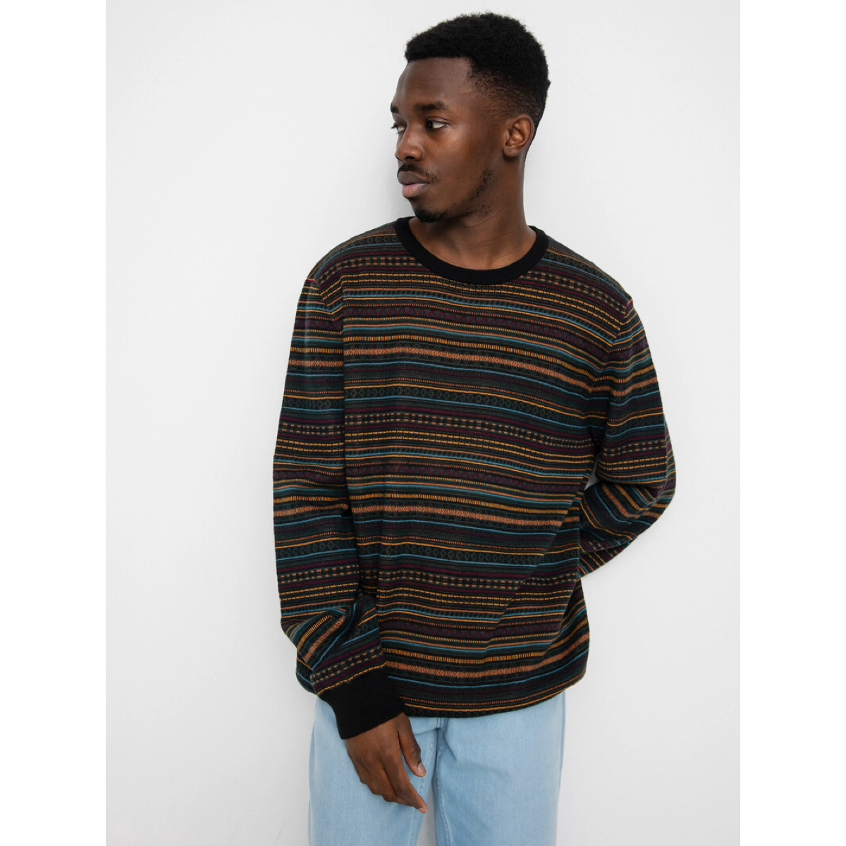 Pull, motif rayé, pull en maille, pull sans col, coton ?