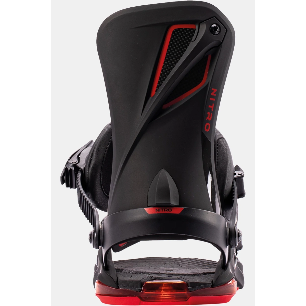  snowboard binding, aerial view, black, red accents, Nitro, Piste Bindung, Kleber Cord, Schnalle, NITRO, Schwarz/Rot, Snowboard Bindung