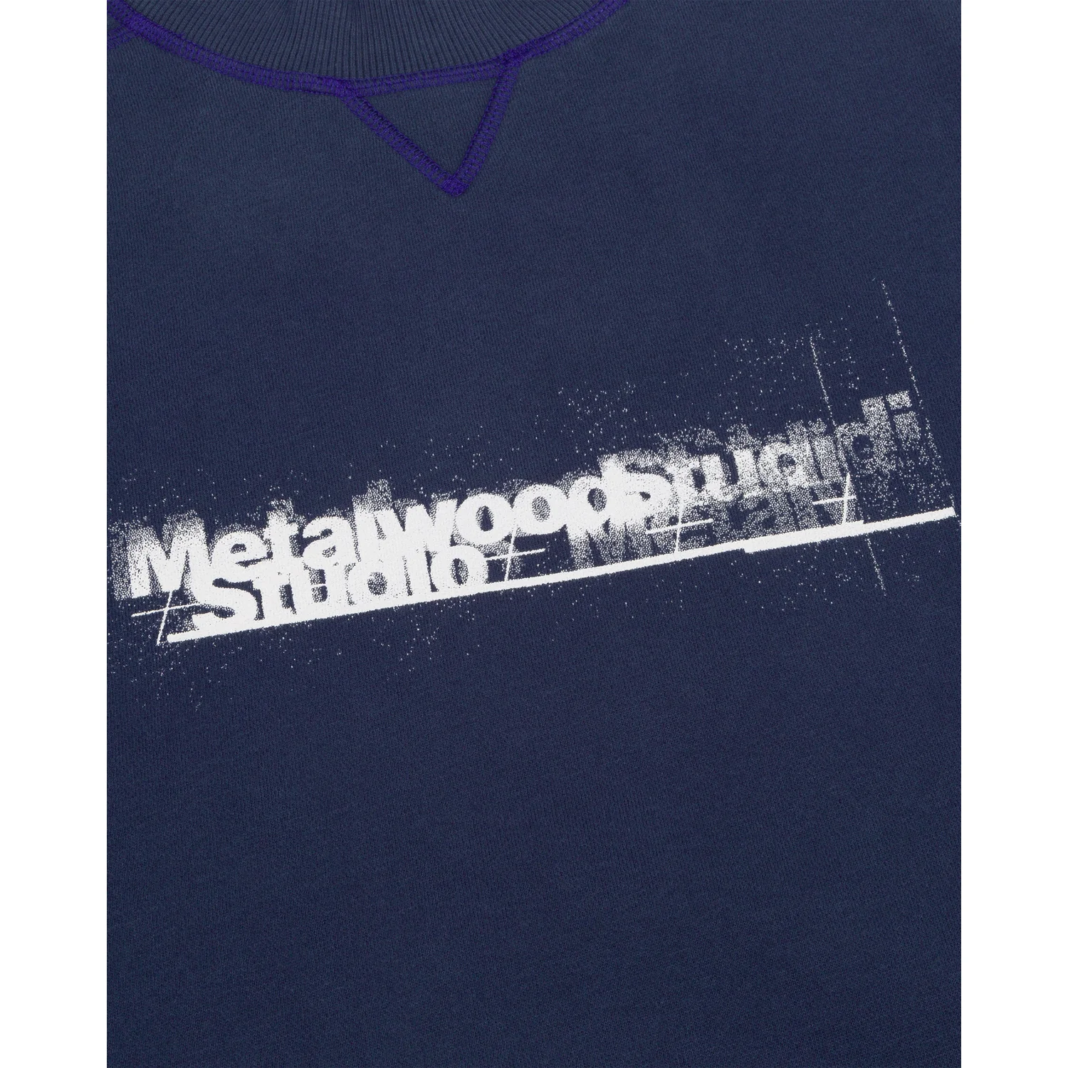 Sweatshirt, Dunkelblau, Rundhalsausschnitt, Weißer Frontprint, Kontrastnaht