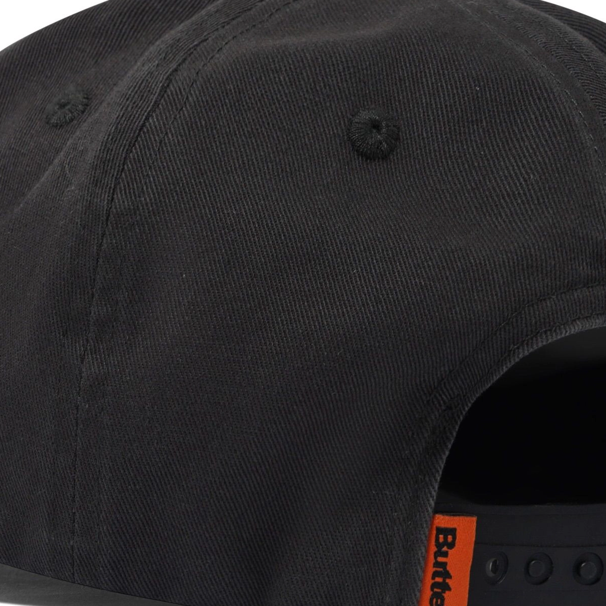 Stretch 5 Panel Cap Casquette de baseball, noire, à six coutures, réglable, avec écusson orange
