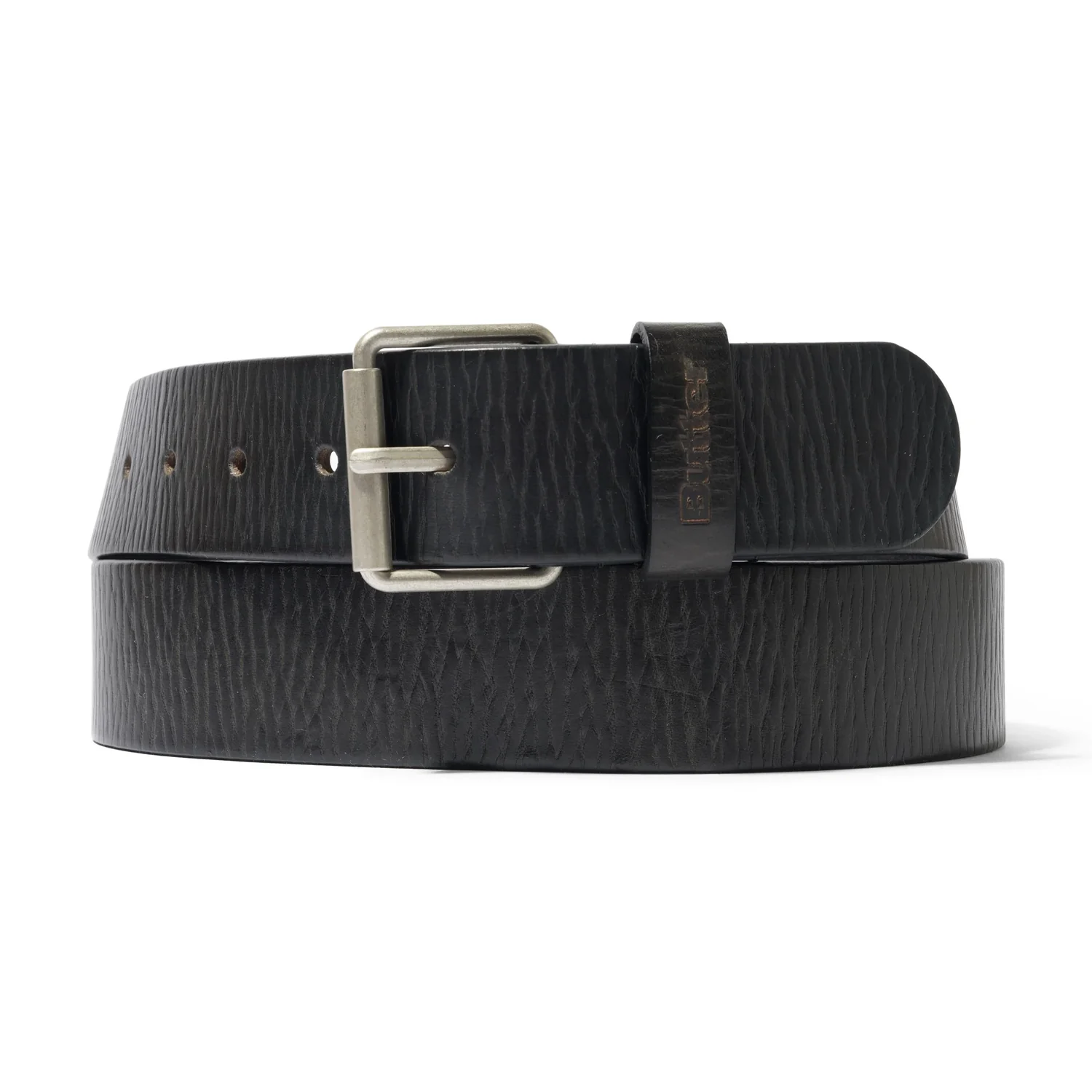 Ceinture en cuir, noire, gaufrée, boucle métallique
