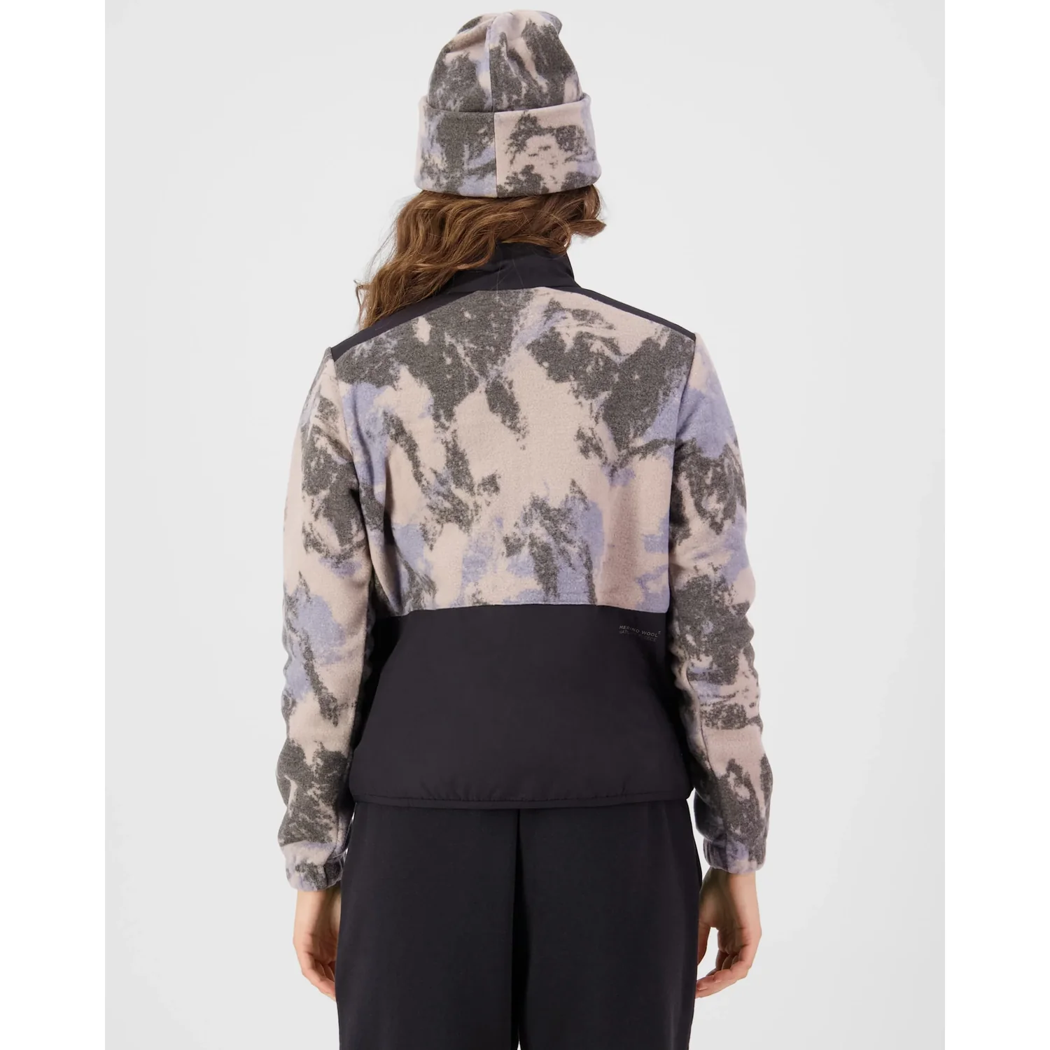 Fleecejacke, Mütze, Tarnmuster, Schwarz, Stehkragen