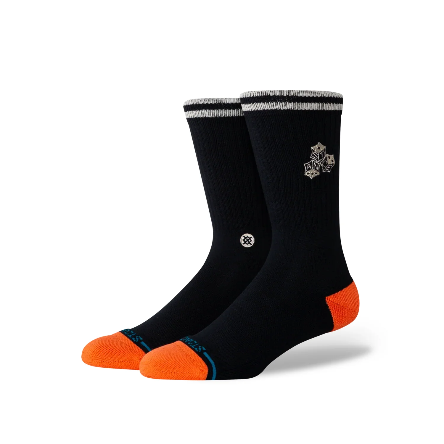 High Roller Crew Chaussettes de sport, noires, pointe orange, bord-côte, logo brodé