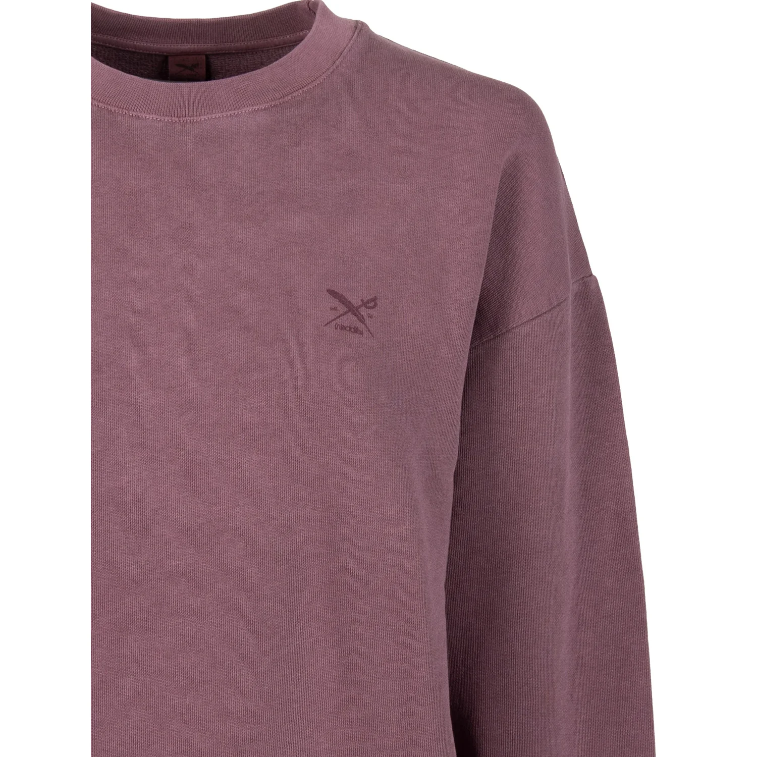 Sweat-shirt, col rond, manches longues, vieux rose, logo sur la poitrine