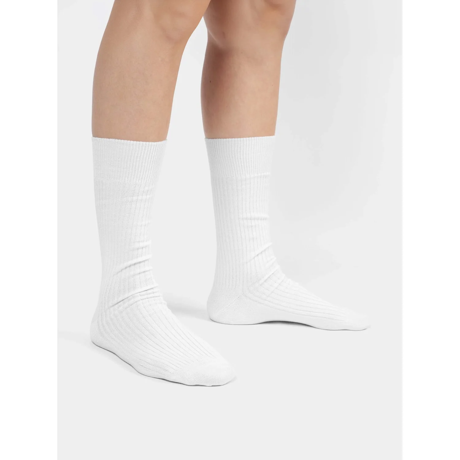 Chaussettes, blanches, côtelées, mi-longues