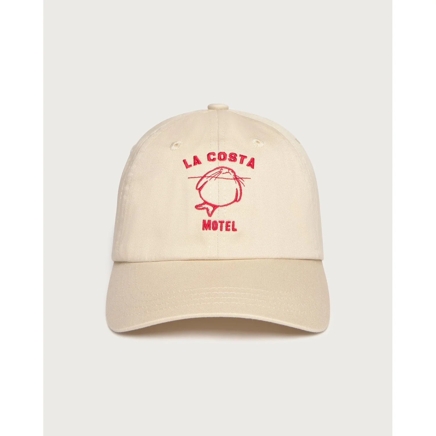 Chris Cap Animal Motel Casquette de baseball, beige, visière courbée, broderie rouge, tissu en coton