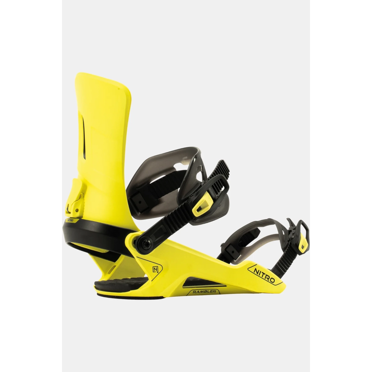 Fixations de snowboard, fixations jaunes, Nitro Rambler, sangles réglables, talonnière, fixations de snowboard, fixations jaunes, sangles réglables, spoiler, sangle de talon