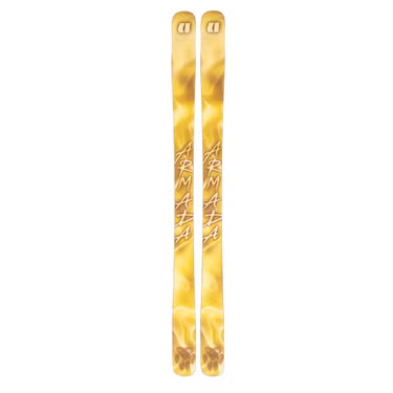 Skier, Ski, Gelb, Karminrot, Aufdruck
