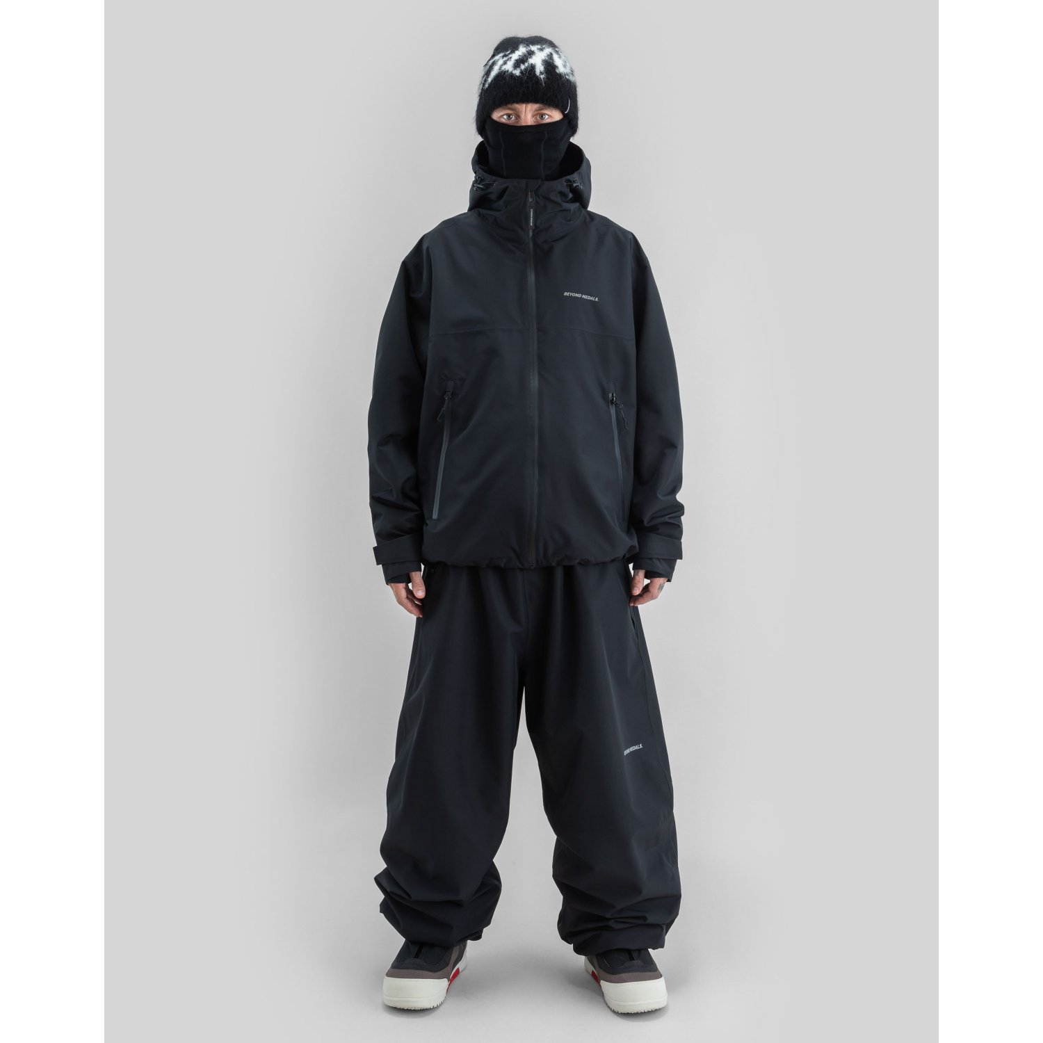 jacke, anorak, wasserdicht, hohe taille, schwarz