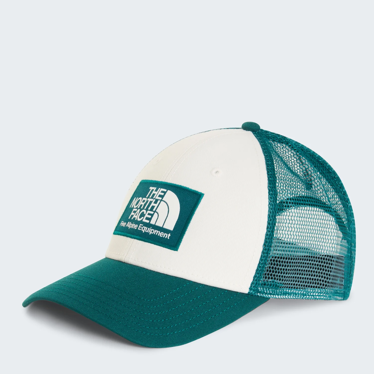 Trucker-Cap, Mesh-Einsatz, Cremeweiß, Petrolgrün, Logo-Aufnäher