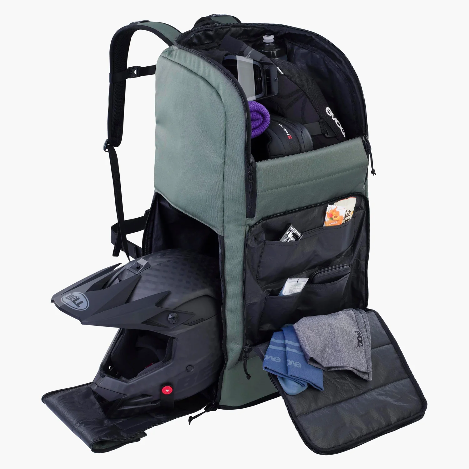 Sac à dos de moto, compartiment pour casque, tissu, vert sauge, poches de rangement