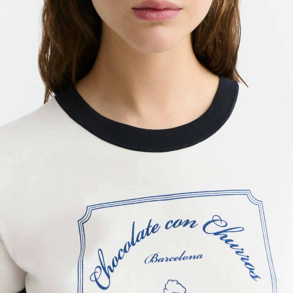 Sweat-shirt, col rond, blanc, motif graphique, impression de texte