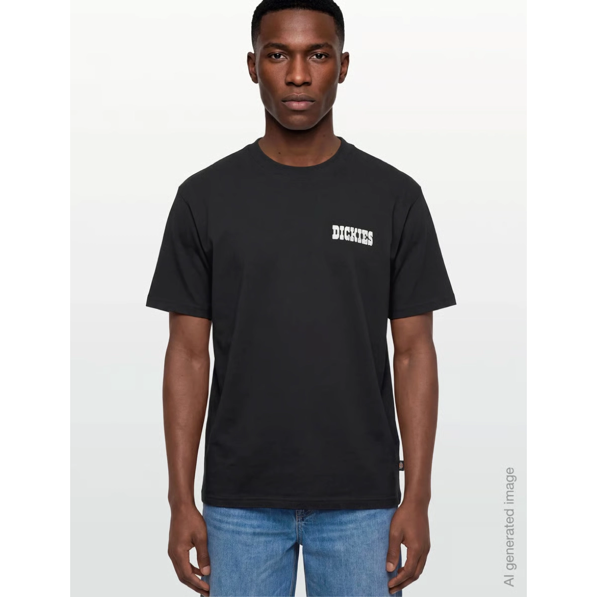 T-shirt à manches courtes, noir, avec logo et inscription, col rond