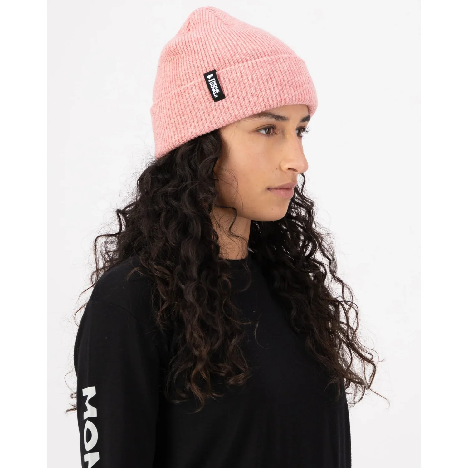 Strickmütze, Rosa, Rippstrick, Umschlagrand, Aufnäher