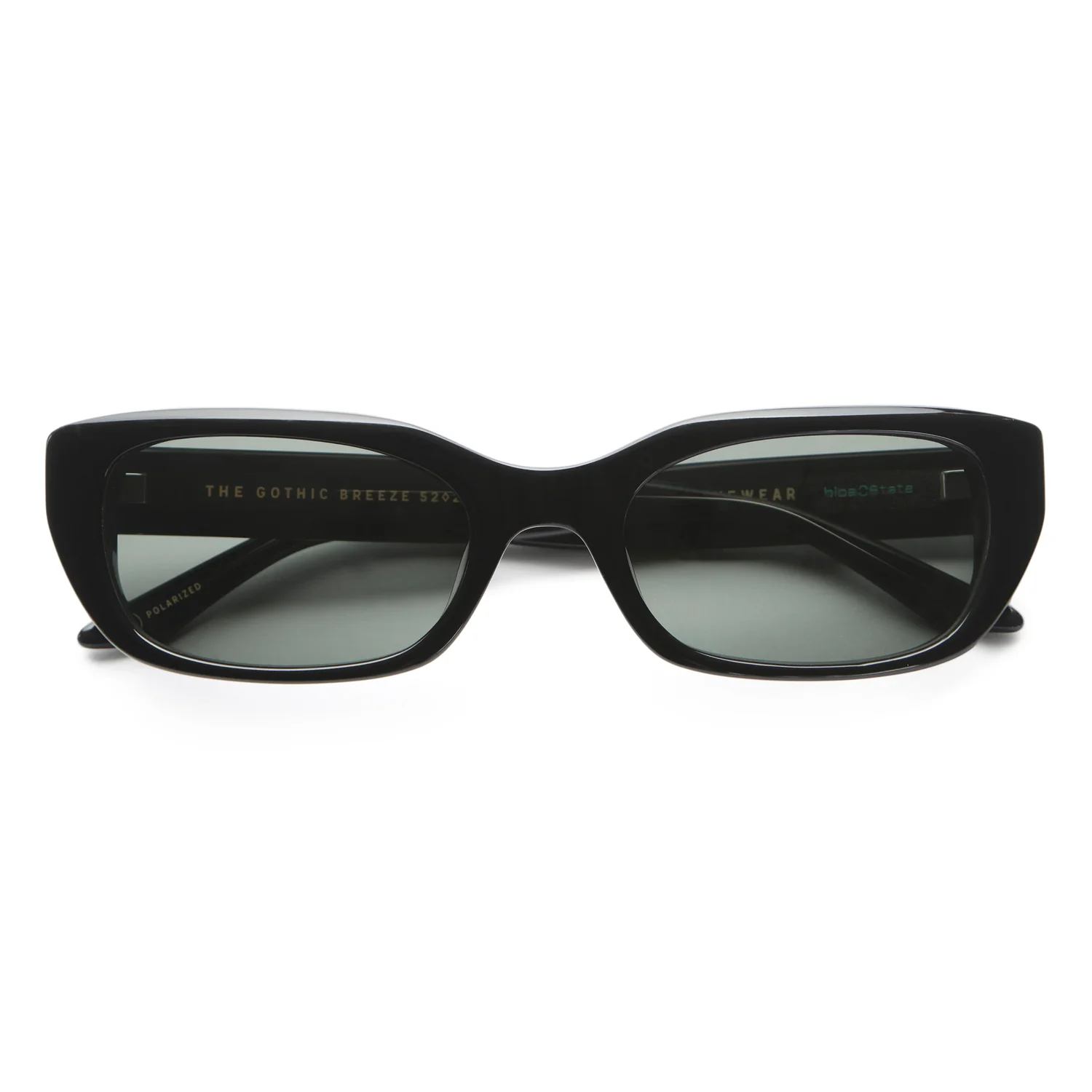 The Gothic Breeze Polarized Sonnenbrille, schwarzer Kunststoffrahmen, rechteckige Gläser, polarisierte Gläser