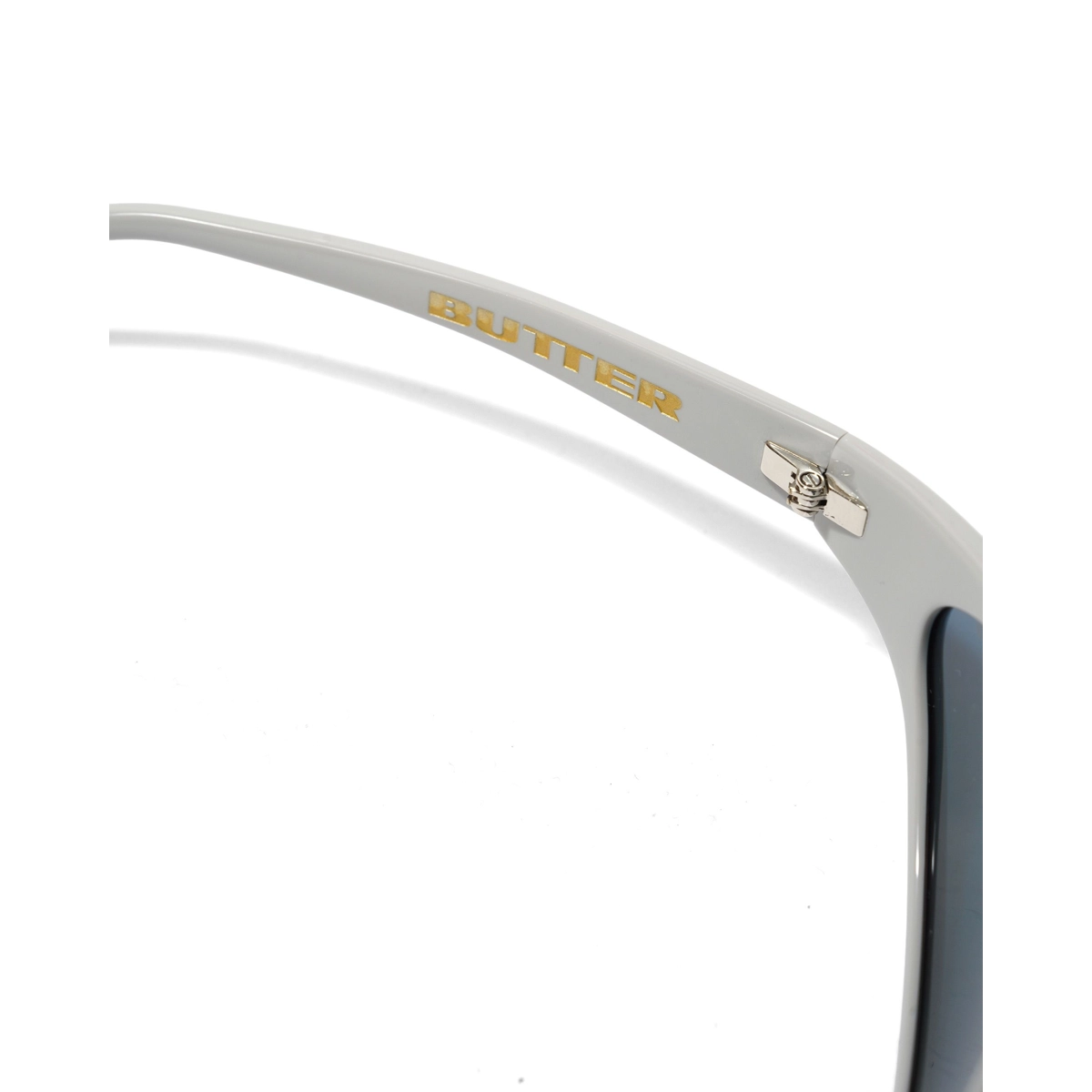 Brille, Rahmen, Metall-Logo, Logo-Text, grauer Rahmen, Brille, Rahmen, Kunststoff, grau, goldene Beschriftung