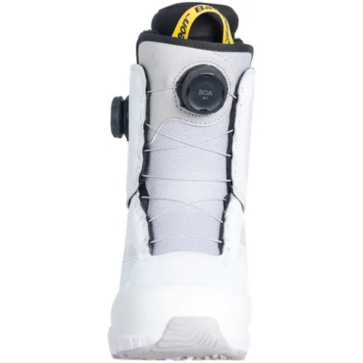 snowboardstiefel, weißer Stiefel, BOA-Drehknopf, Schnürsystem, Umfangsohle
