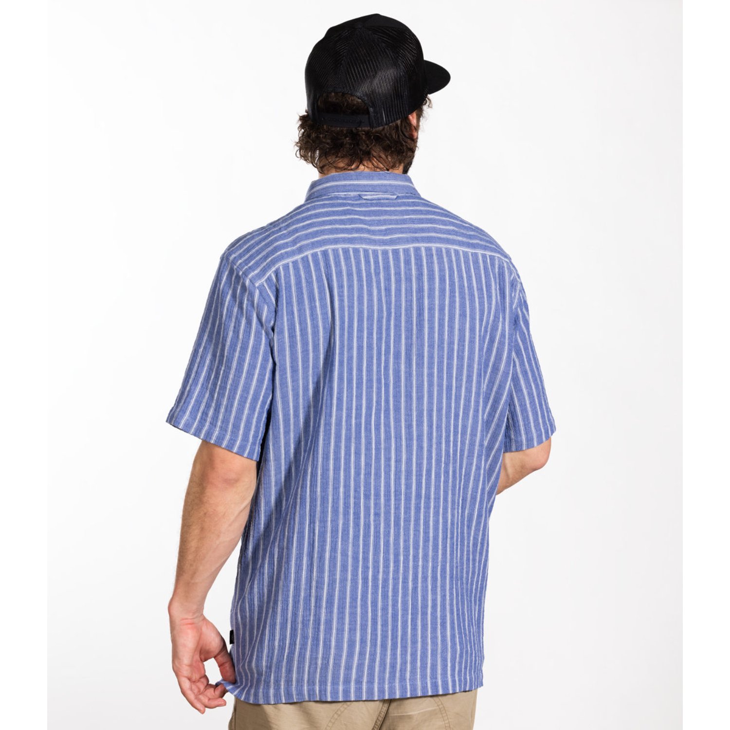 Duke Shirt Chemise à manches courtes, avec bandes sur le devant, en lin ou aspect lin, bleue