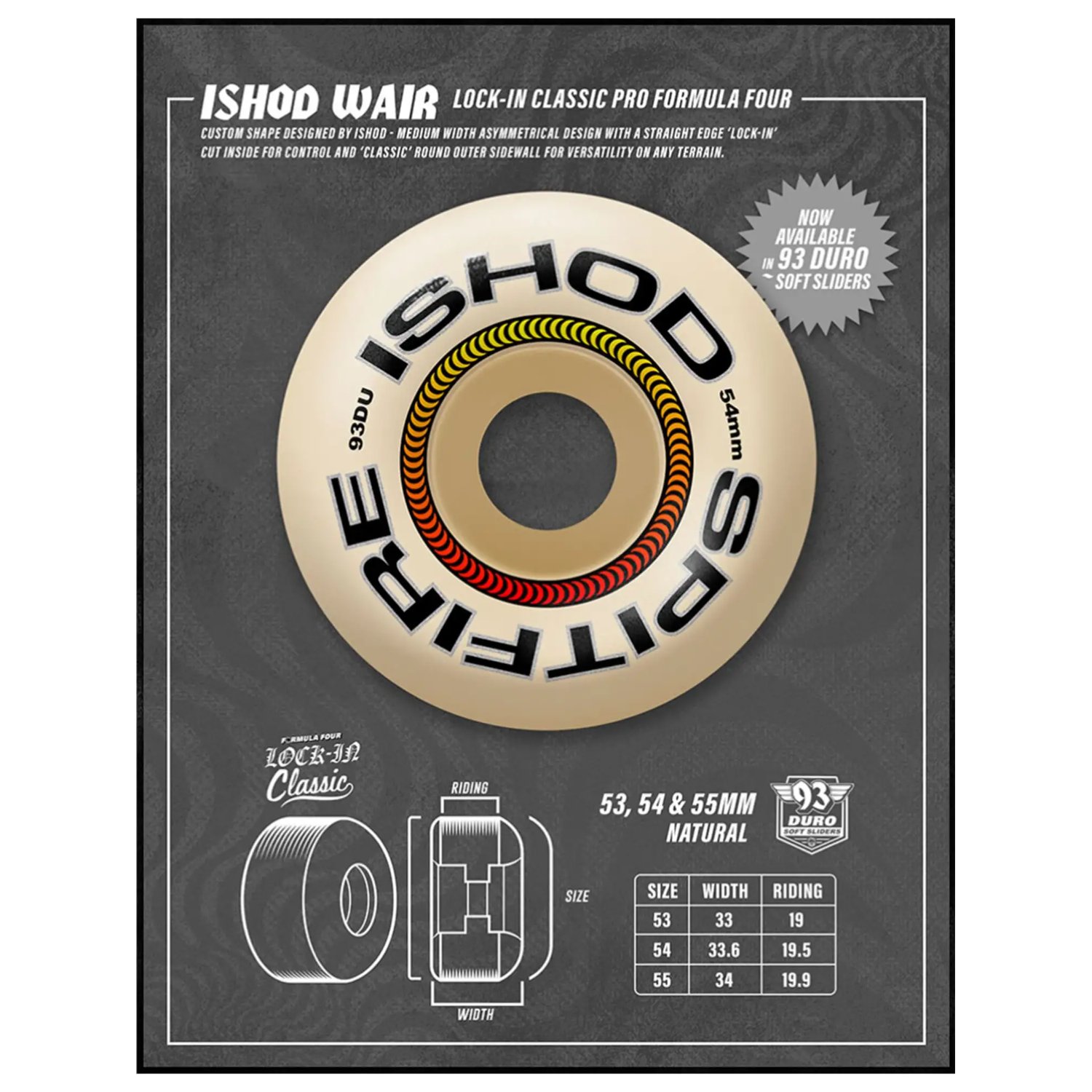 F4 93D Lock-Ins Classic Pro patins à roulettes, vélo, skateboard, soft sliders, duro 93