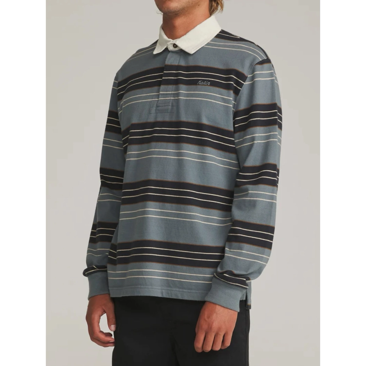 Rugbyshirt, Langarmshirt, Streifen, Kragen, Hellblau