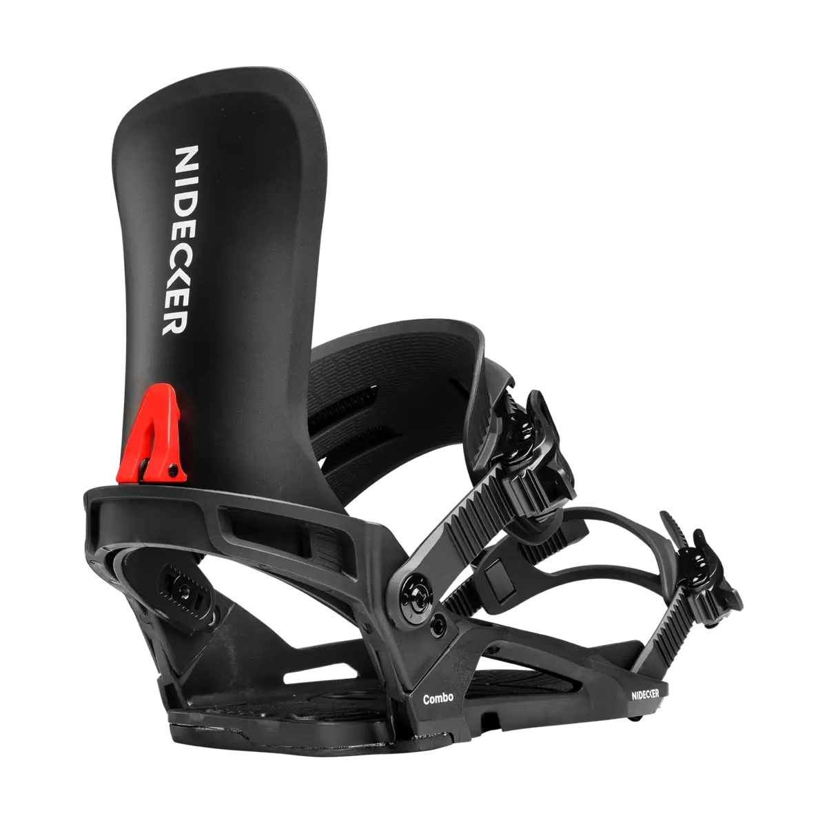 Fixations, snowboard, système « step-in », sangle de cheville, Nidecker, fixations de snowboard, fixations alpines, fixations à sangles, highback, touches de noir et de rouge